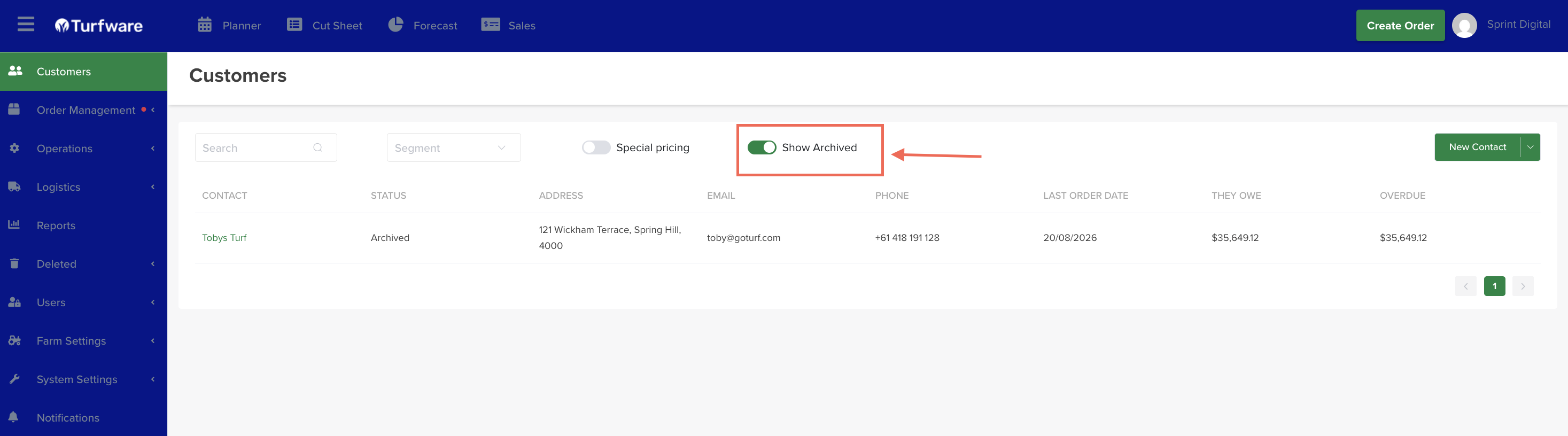 Show Archived on the Customers list