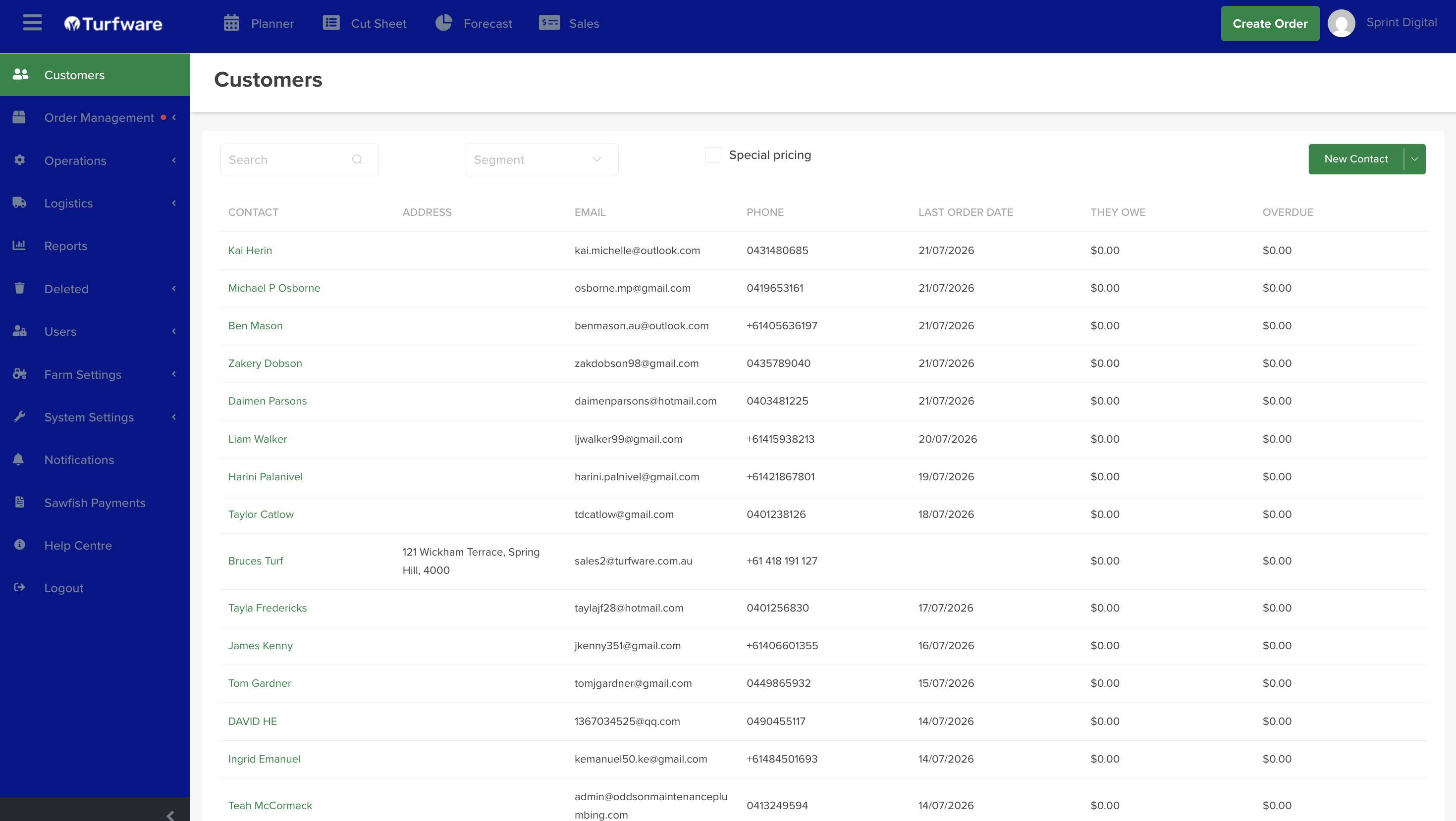 Customers list view