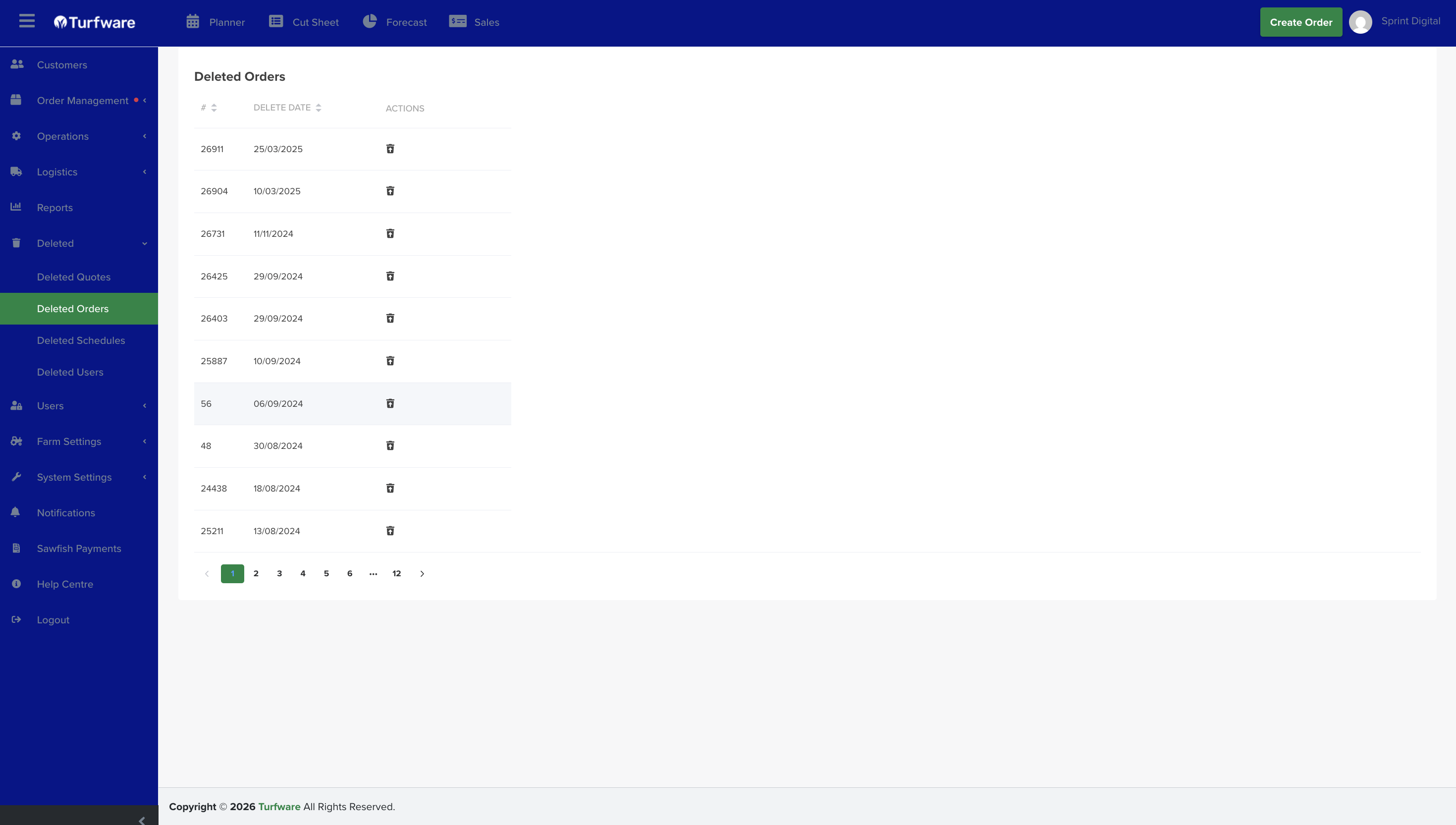 The Deleted list with the Restore action