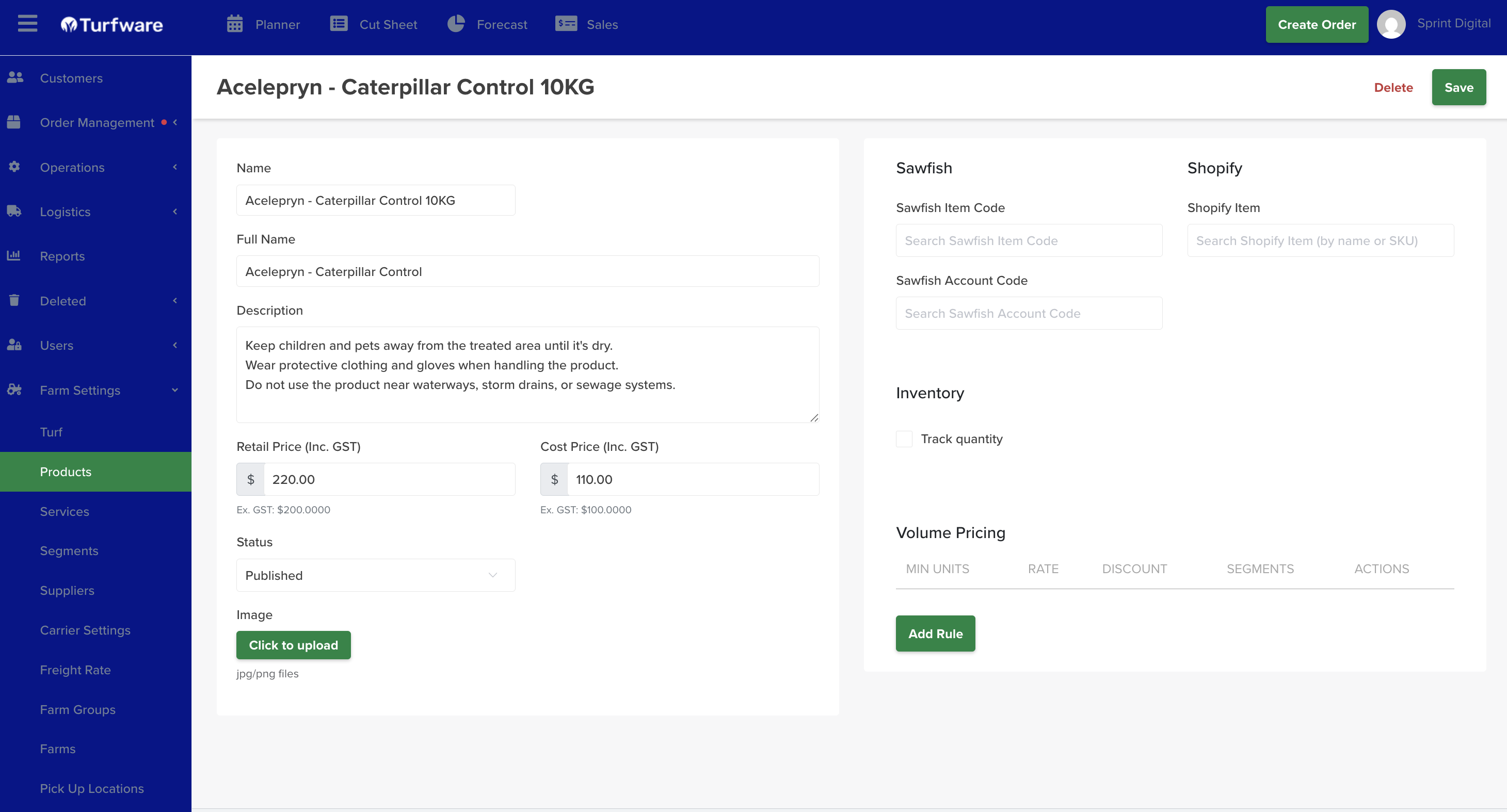 Product create/edit form