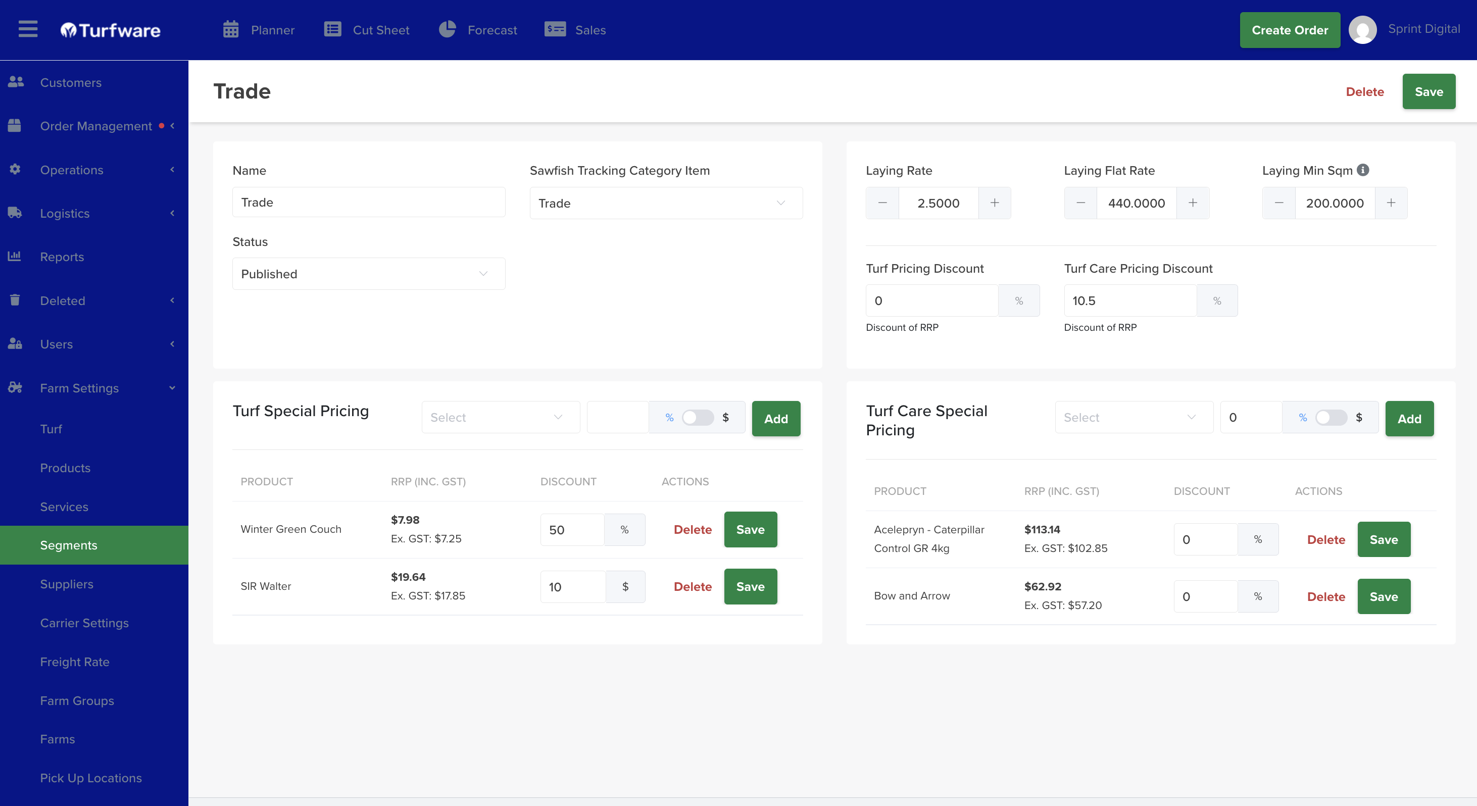 Segment edit — pricing tier setup