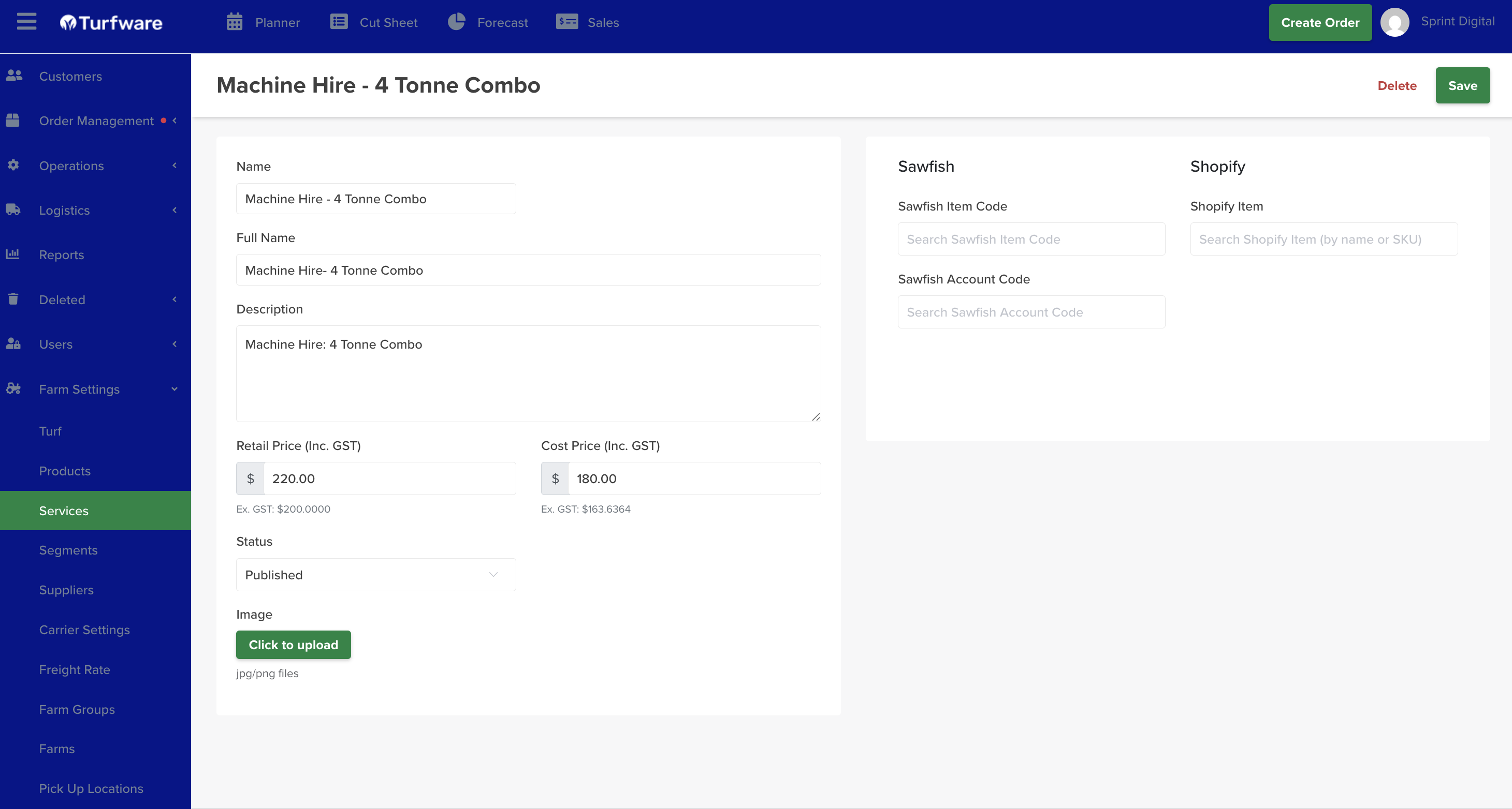 Service create/edit form