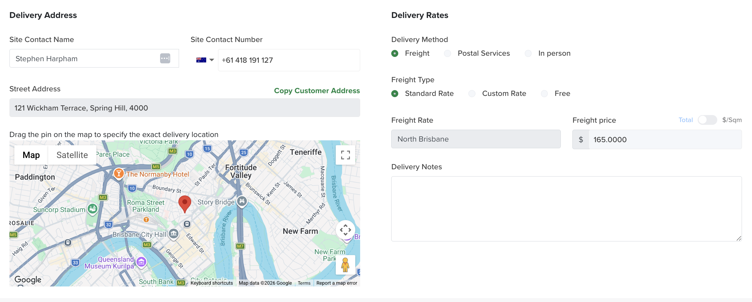 Delivery Address and Delivery Rates on the order