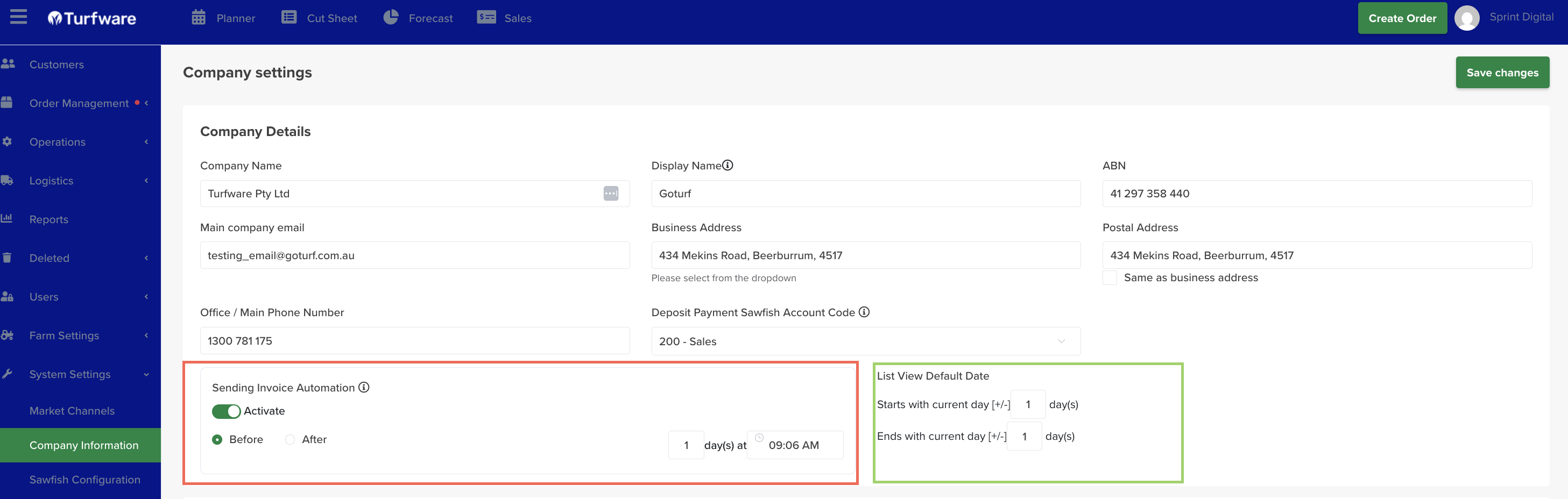 Sending Invoice Automation (red) and List View Default Date (green)